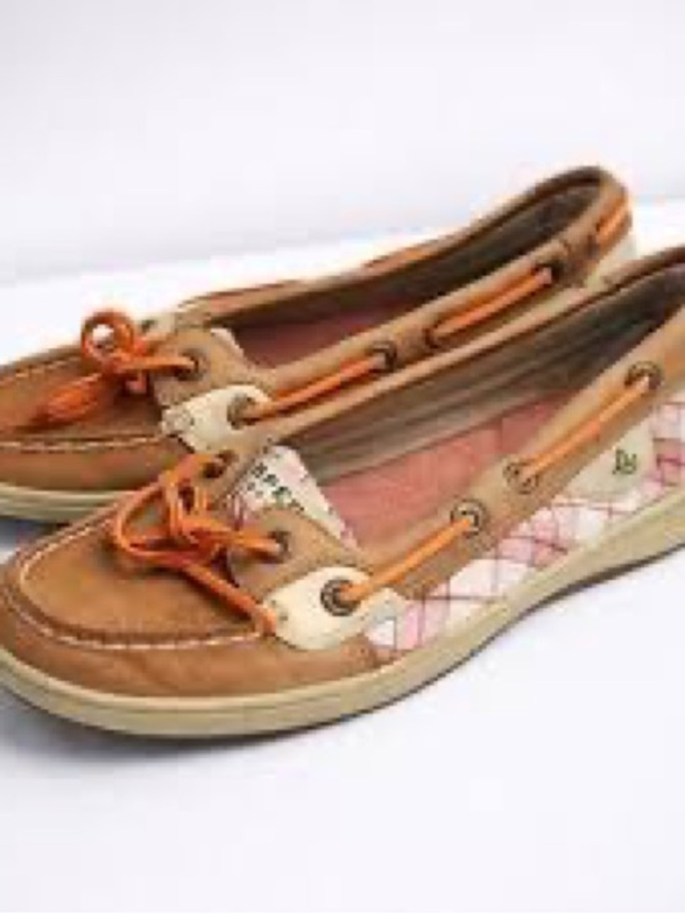 Sperry Women's Tan Moccasin Boat Shoe with Orange Laces